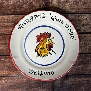 Solimene Vietri Italy Hand Painted Rooster Plate Ristorante Gallo Doro Belluno